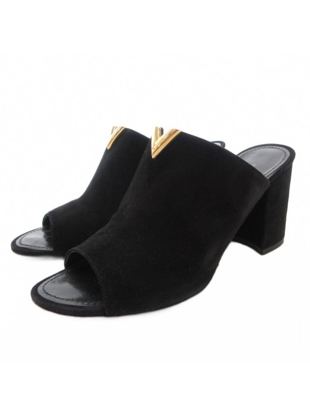 Louis Vuitton Sandals Suede Chanki Heels Gold Open Toe 37 Black
